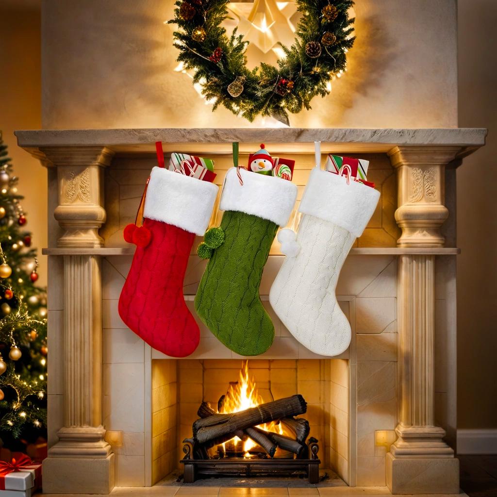 Large Christmas Pom-pom Stockings - Candy Bag & Gift Bag for Home Decoration