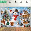 1 Piece of 2D Flat Banner Depicting a Winter Gathering of Snowmen and Animals Polyester Rectangular Background bannerZL