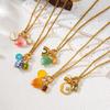 Stainless Steel Rainbow Zirconia Heart Pendant Necklace with Pink Heart and Blue Eye