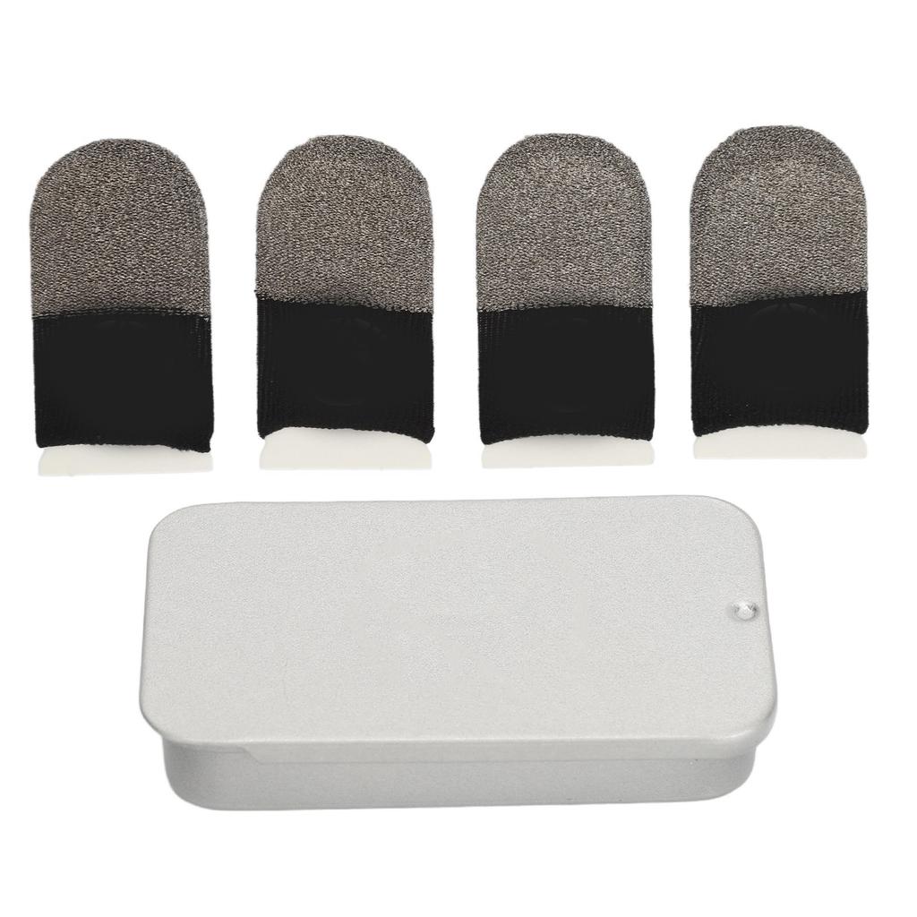 4PCS Gaming Finger Sleeves Slip Resistant Sweatproof Mobile Gaming Finger Protector with Iron Box for All Touchscreen