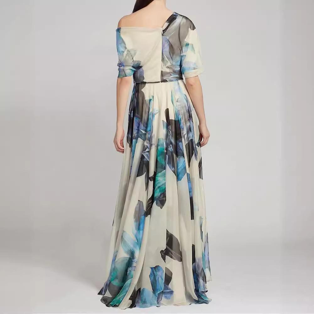 Vestido de gasa bohemio europeo y americano con un hombro descubierto