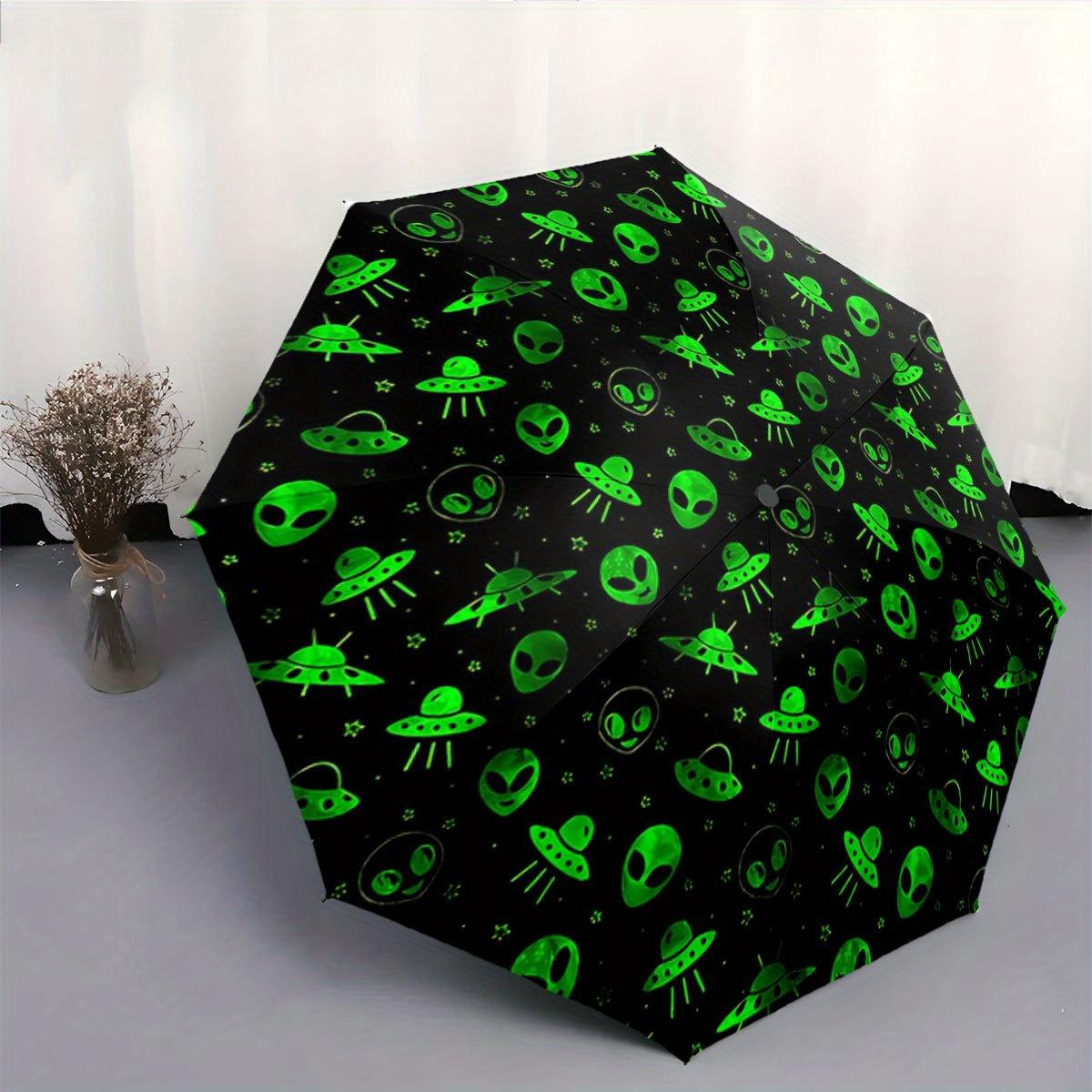 

Automatic Open/Close Umbrella with One-Touch Button - Alien & UFO Design, Compact Folding Umbrella with 8-Rib Strong Frame, Wi (as the picture,iron&8K)