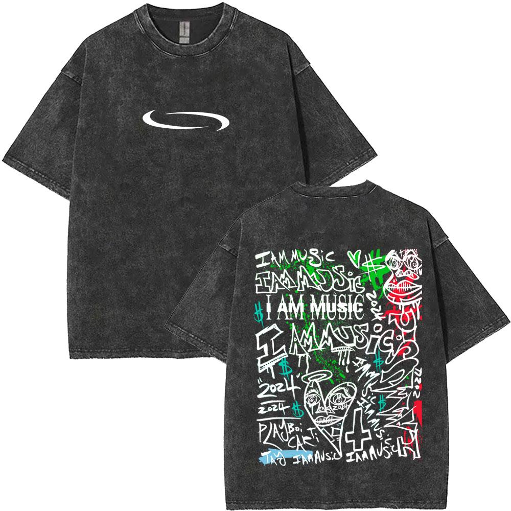 Vintage Gewaschenes Playboi Carti I AM MUSIC Album Merch T-Shirt Herren Damen Hip Hop Mode Übergroße T-Shirts Opium Rap T-Shirts