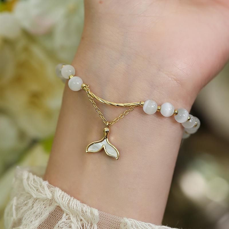Real Gold Electroplated Opal Fish Tail Pendant Bracelet, Korean Bracelet Temperament Bracelet, Opal Bracelet, Female Does Not Fade