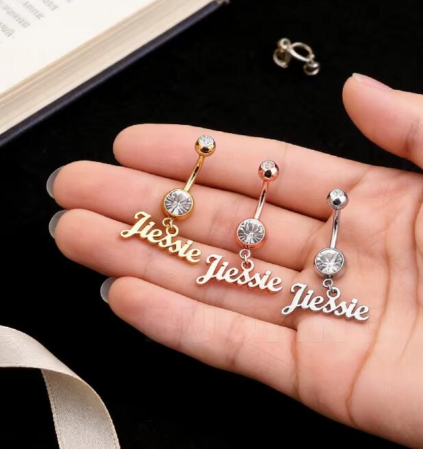 DUOYING Customized Surgical Stainless Steel Navel Piercings Gold Plated Romantic Belly Button Rings Wedding Gifts for Women name белый