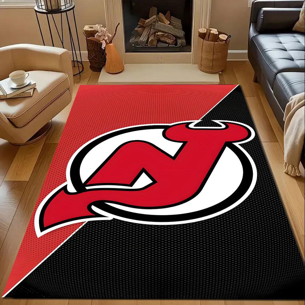 Red Devil Logo On Black and Red Background Patterned Carpet, Non Slip Mat Suitable for Living Room and Bedroom Sofas
