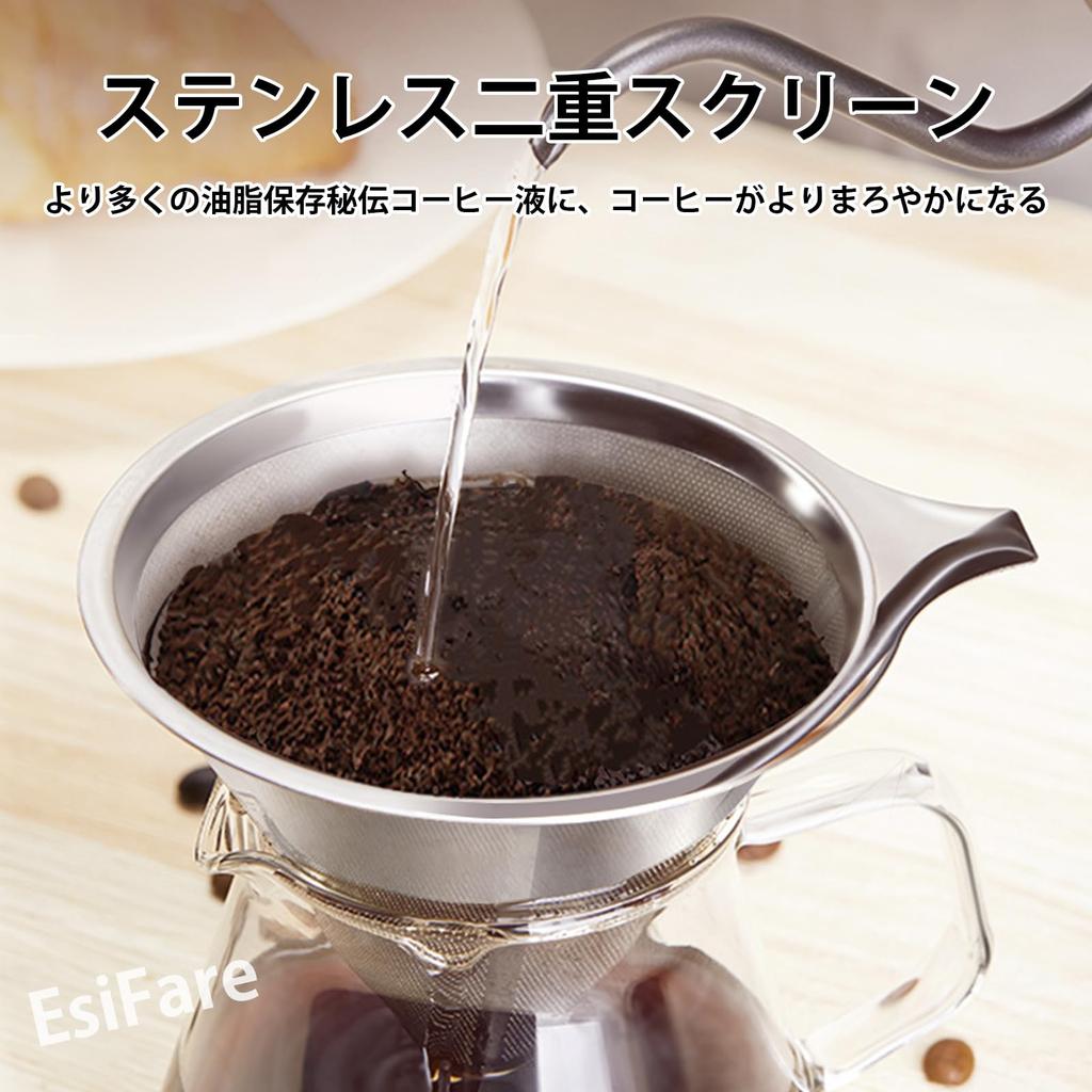EsiFare Stainless Steel Reusable Coffee Mesh Filter Screen for Coffee and Cone Filter with Handle Filter, Cone-Shaped Double-Layer Makers, Strainer,