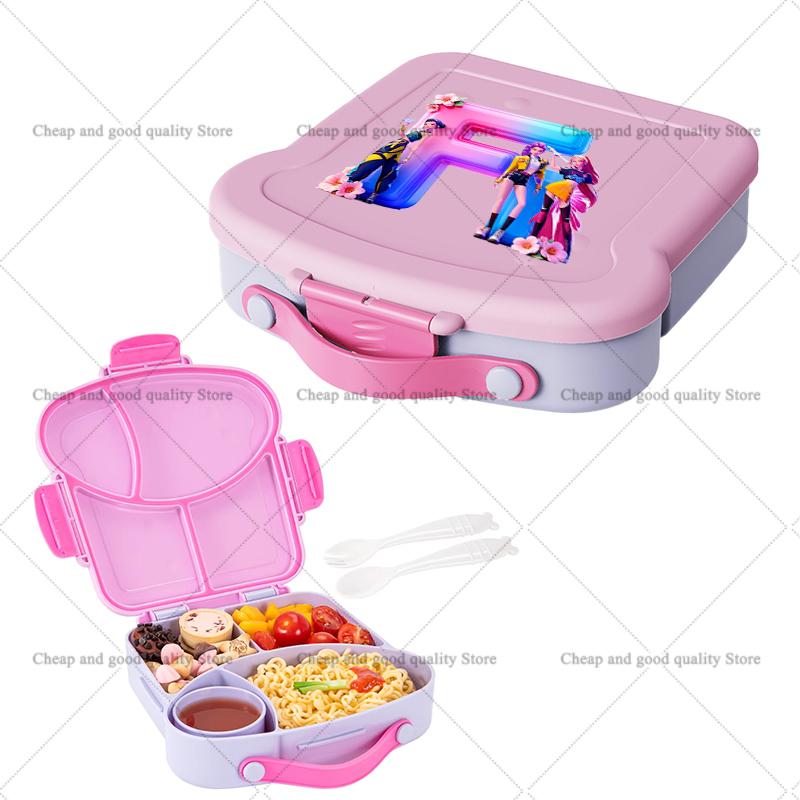 KPop Demon Hunters Lunch Box with Spoon Fork Sauce Case Girls Anime Letter School Picnic Bento Food Storage Containers Kids Gift