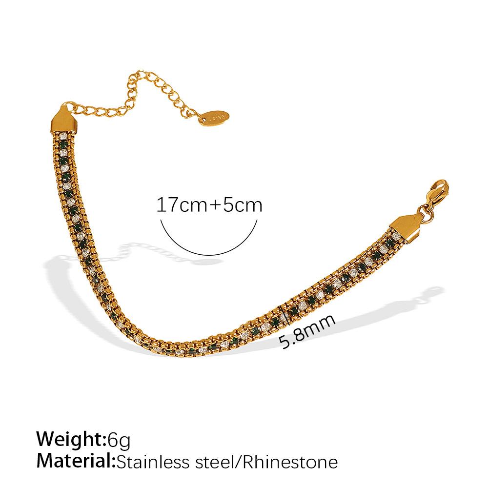 Fashion Creative Retro Personality Color Diamond-Encrusted Multi-Layer Wide-Sided Chain Bracelet Women'S Simple Retro Temperament Jewelry Women