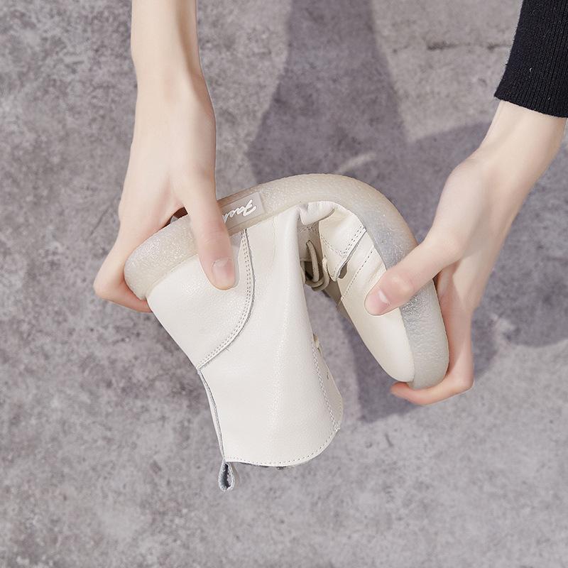 Móda GKTINOO Pravá Hovězí Kůže Dámské Kotníkové Boty Bílé Tenisky Šněrovací Pohodlné Krátké Kotníkové Boty Podzimní Zimní Obuv Protiskluzová