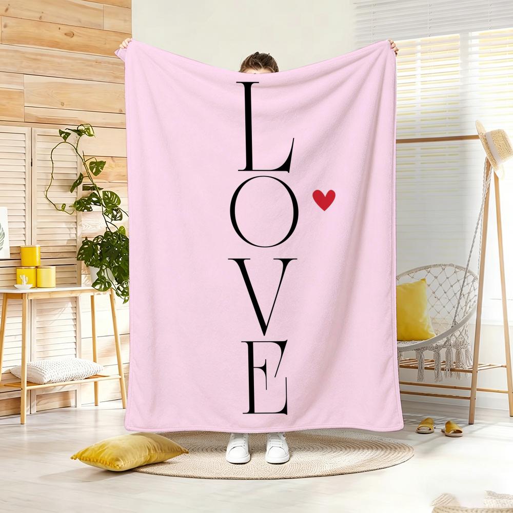 Art M-Modern LOVE Typography Throw Lightweight 240g Flannel Blanket Soft Skin-friendly for Summer Cooling