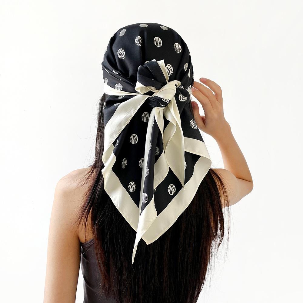 Korean versatile twill triangle scarf, headscarf, thin shawl, multi-purpose waist belt decoration polka dot silk scarf women