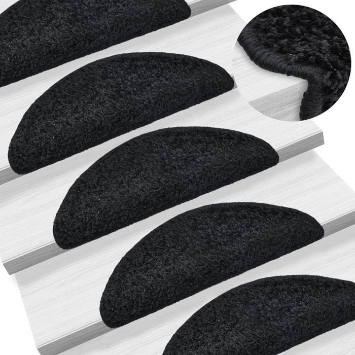 VidaXL Stair Carpet 15 Pieces 56 X 17 X 3 Cm Black Semicircular 133893