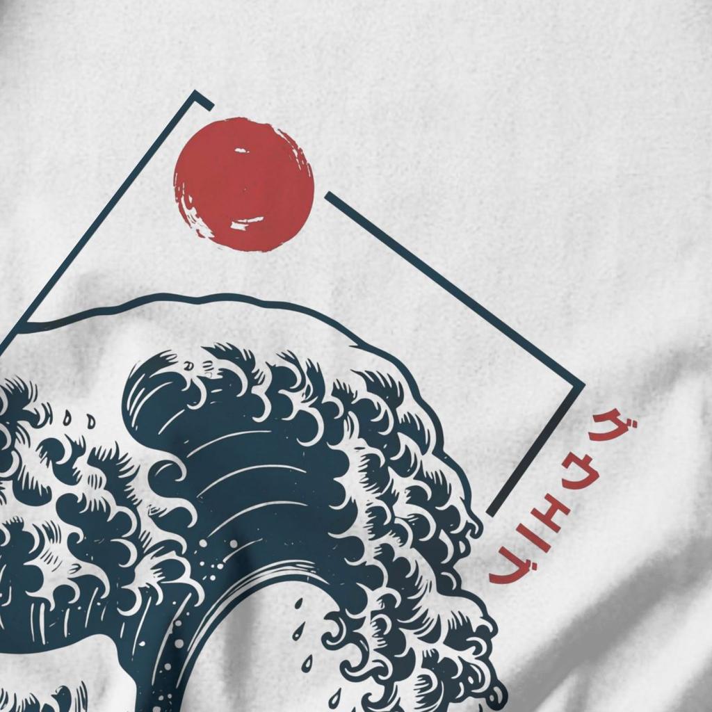 Men T Shirt Japanese Style Hokkaido Wave Retro Idea Y2K Graphic Crewneck Unisex Tops T Shirts