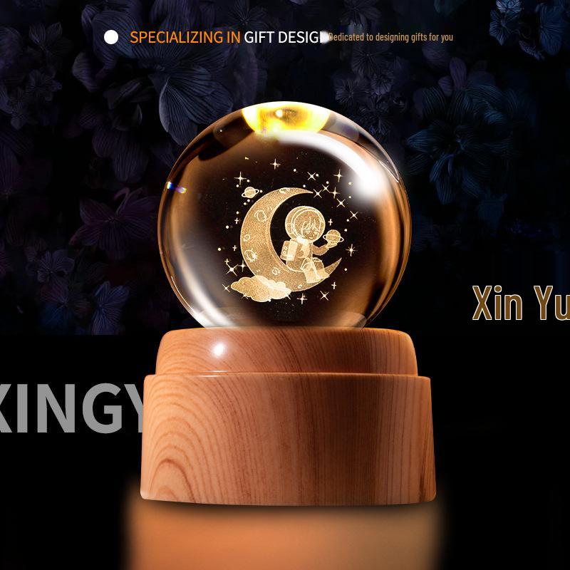 Creative Rotating Crystal Ball Night Light: Decorative Craft for Bedroom Atmosphere and Festive Gift.