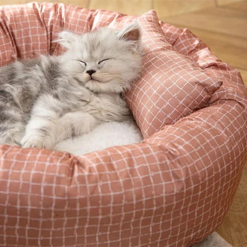 OUZEY Round Pet Cat Bed Comfortable Sleeping Dog Bed Soft Warm Pet Sofa Bed Washable Puppy Kitten Cushion Blankets Pet Products