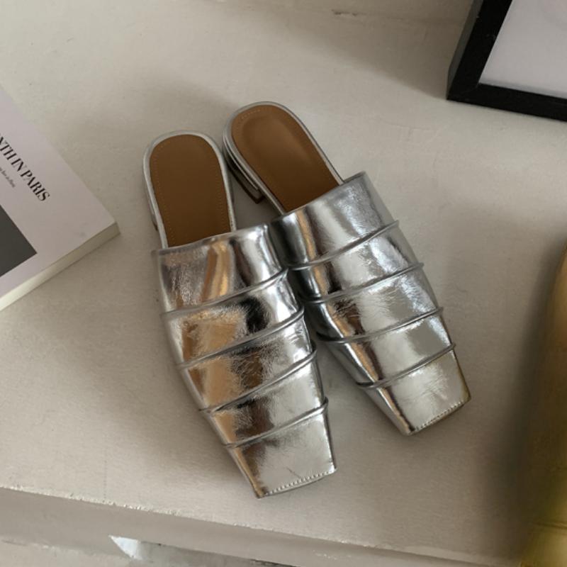 

Модные женские балетки с квадратным носком, шлепанцы, дизайнерские мюли на среднем каблуке, обувь 2025, летняя мода, новый бренд, повседневная обувь для ходьбы, мягкая женская обувь 42 серебряный