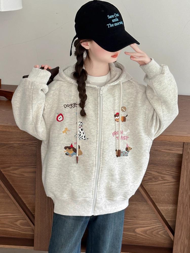 2025 Girls' Stylish Hooded Fleece-Lined Coat for Autumn/Winter