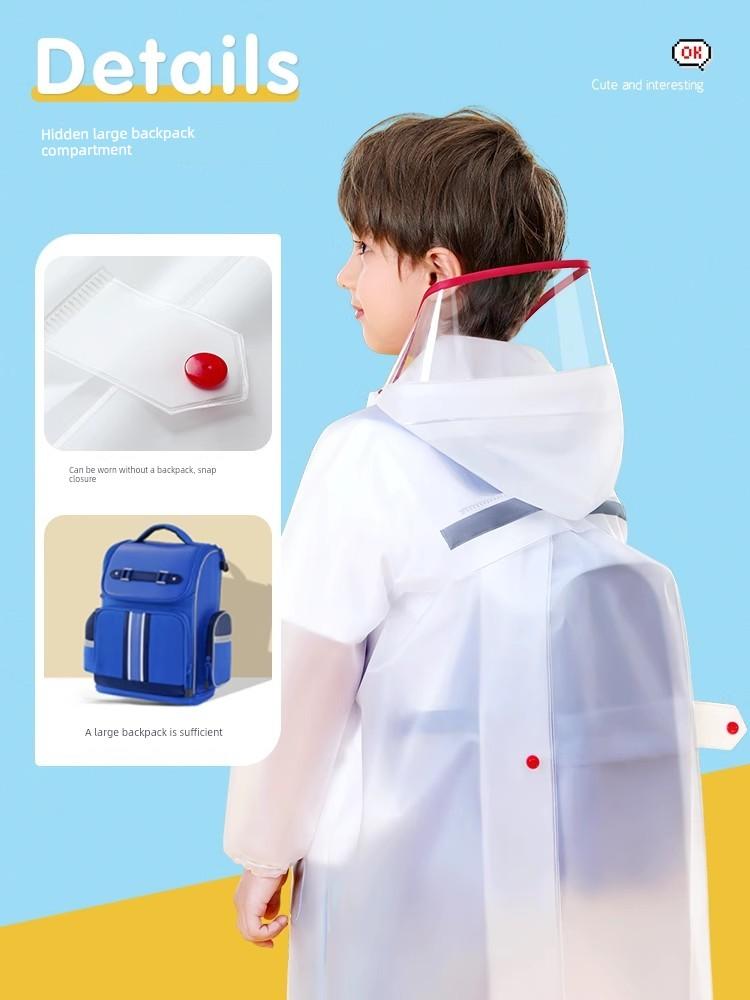 Children's Raincoat for Boys and Girls, Thickened Waterproof Transparent Raincoat for Primary School Students, Special for School Use, with Backpack