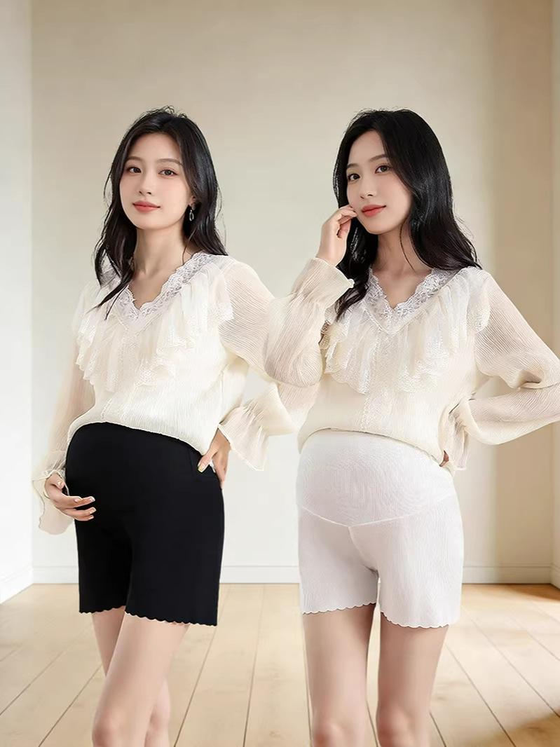 

Maternity Anti-Exposure High-Waisted Tummy Support Pants - Summer Loose Fit, Plus Size, Ice Silk Layer M [Up to 110 lbs] білий