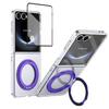 Metal Ring Stand Magetic Case for Samsung Galaxy Z Flip 8 7 6 5 4 with 360 Swivel Bracket Clear Cover Clear Glass Screen Protector