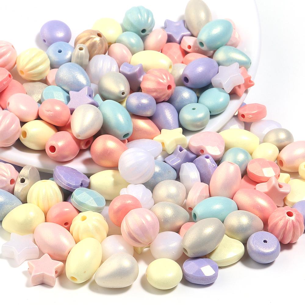 100pcs Acrylic Beads Mixed Macaron Color Star Heart Pumpkin Shape Loose Beads For Jewelry Making DIY Bracelets Keychain Supplies