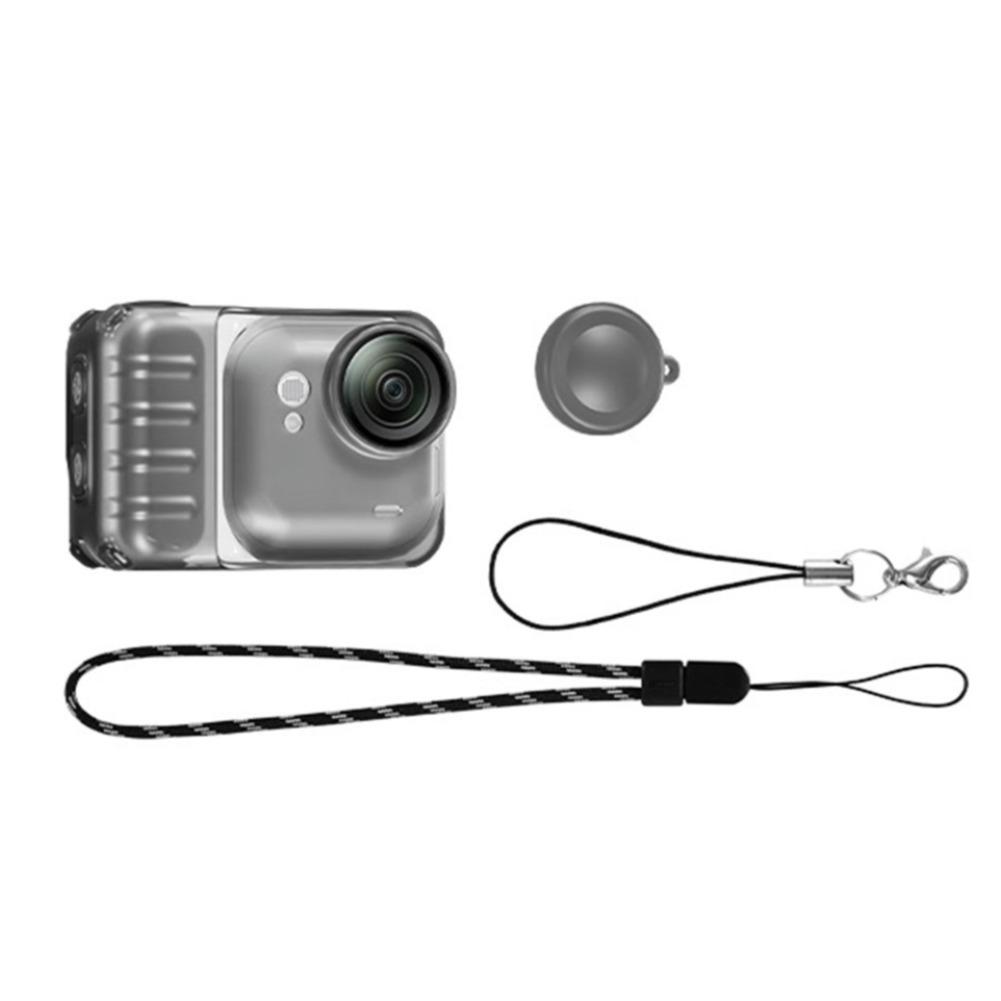 

For Insta360 GoUltra Protective Case TPU Flexible Shockproof Cover with Lens Cap Battery Cover Anti-Lost Lanyards Anti-Scratch чорний