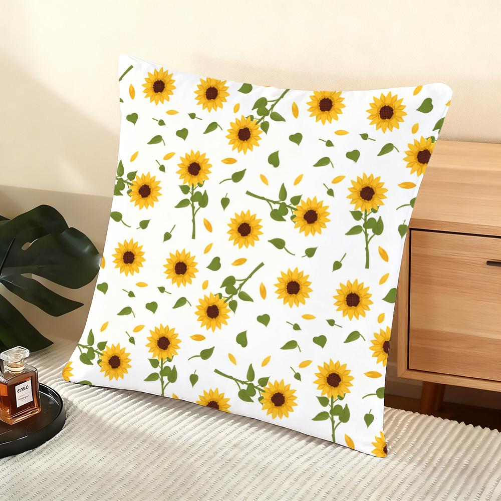 Sunflower Pattern Cushion Cover Soft Short Plush Pillow Cover Smooth Cozy Texture Aesthetic Cushion Case Home Decor