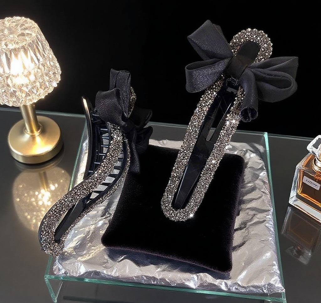 Shiny Rhinestone Bow Hair Claw Clip for Women - Lazy Updo and Duckbill Styles