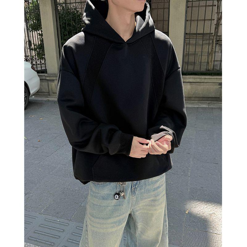 Men s Autumn/Winter Heavyweight Gray Patchwork Hoodie with White Flower Design 3XL