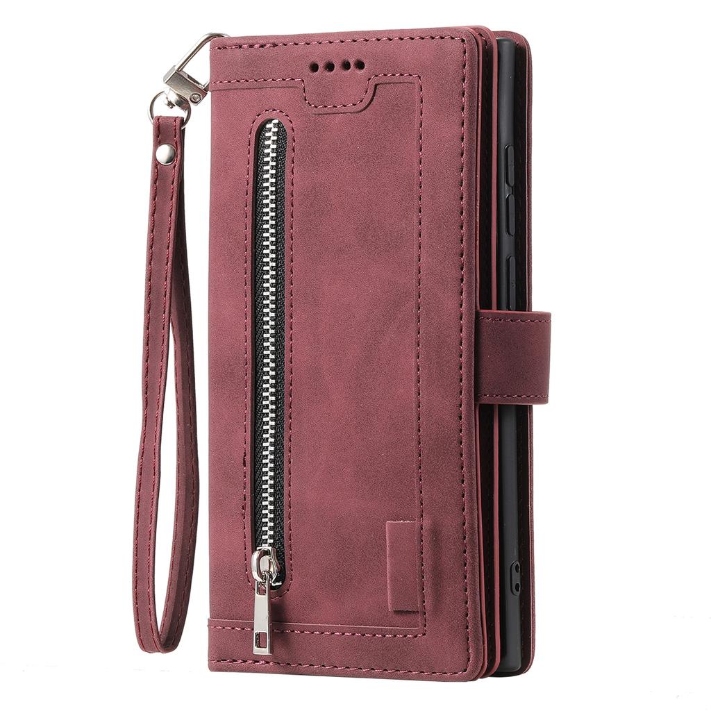 For iPhone 17 Case 9 Card Slots Zipper Wallet PU Leather Phone Cover with Wrist Strap