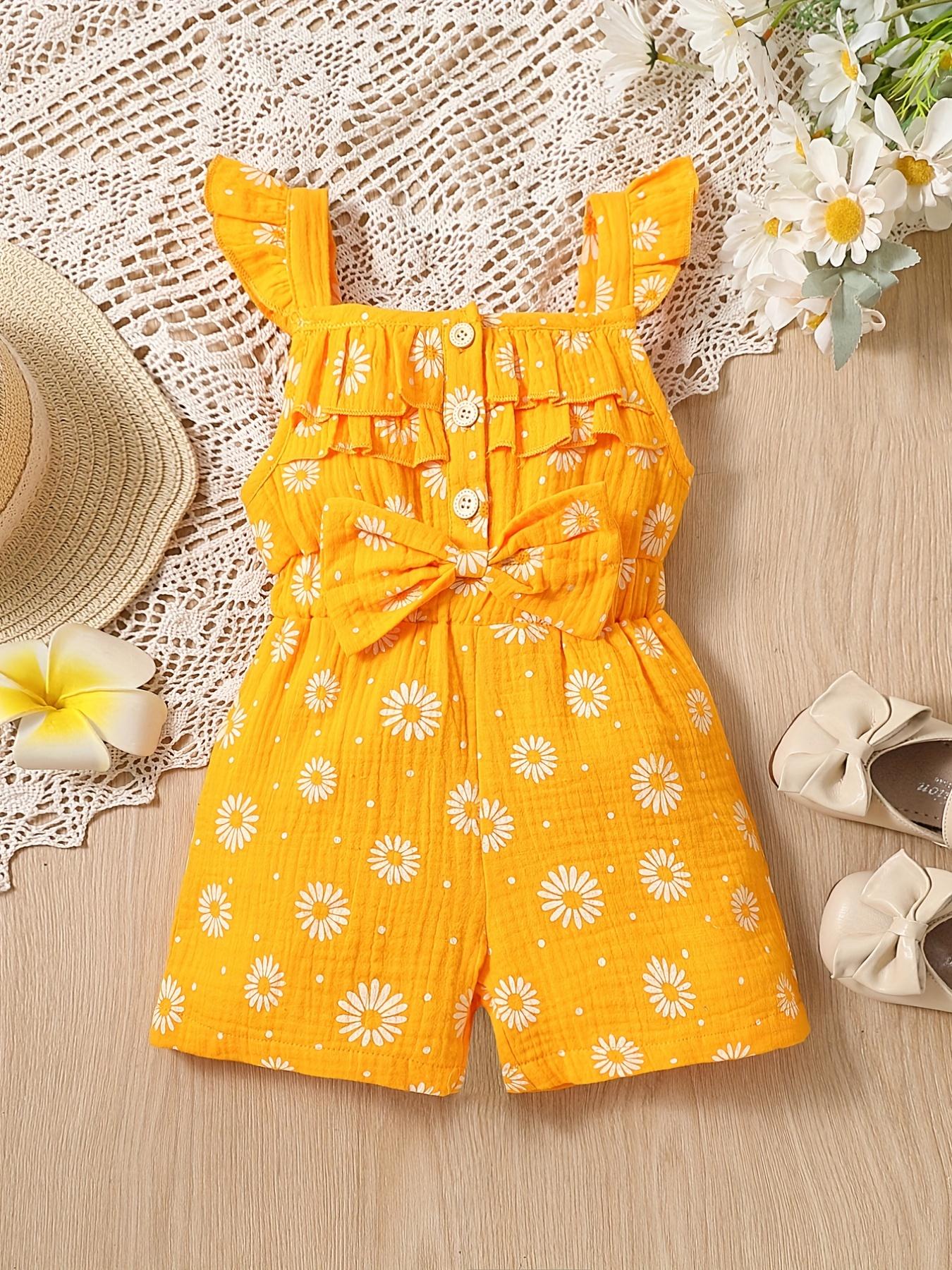 

Summer girls one-piece pants, small and fresh frilled short pants, one-piece dress for little kids, casual and refreshing daisy pants for young girls 5-6Y