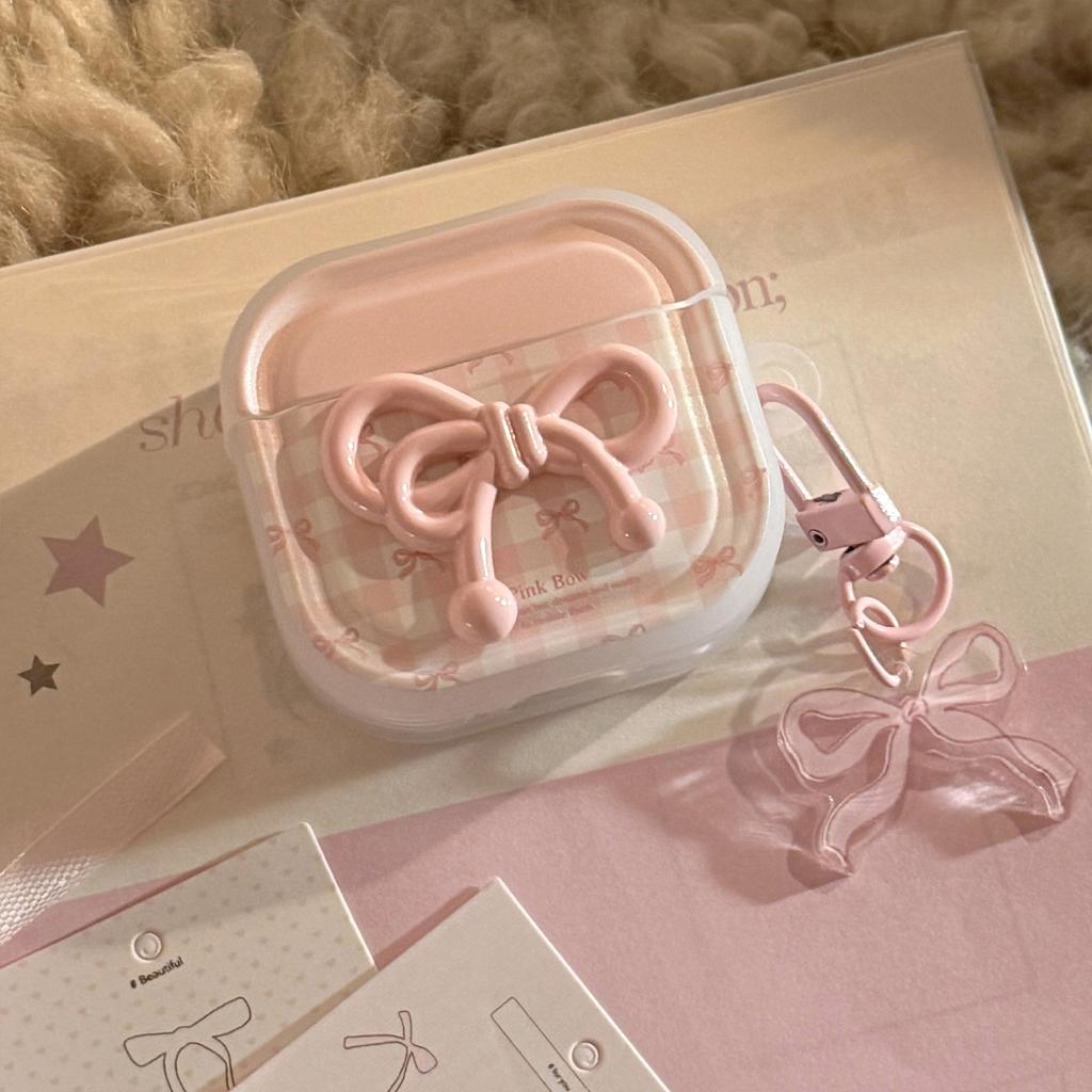 Pink bow for AirPods protective case 3rd generation apple 4 bluetooth headset pro2 sweet pendant 1/2 generation
