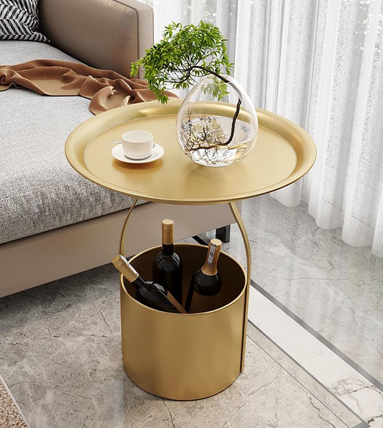 Creative Multi-functional Bucket Sofa with Several Exquisite Iron Art Small Round Tables and Light Luxury Storage Coffee Ta
