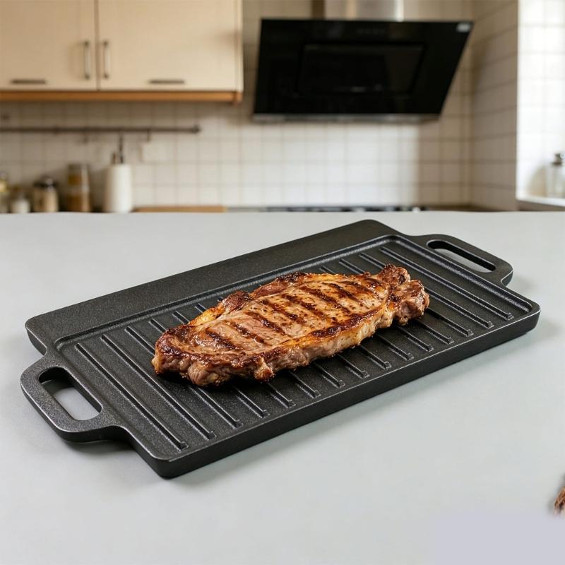 Professional Wrought Iron Reversible Grill Griddle Pan with Handle Perfect For Stovetop Oven Camping Even Heating