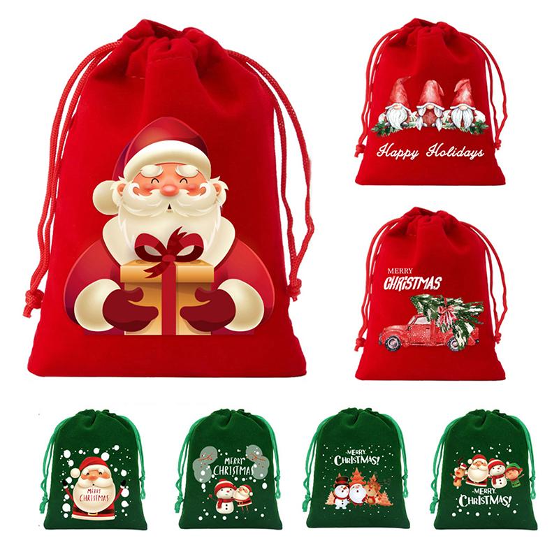 Weihnachts-Samtbeutel mit Kordelzug - 7 Stück zum Verpacken von Weihnachtsfeier-Gastgeschenken oder Geschenken für Freunde, Kinder, Kunden