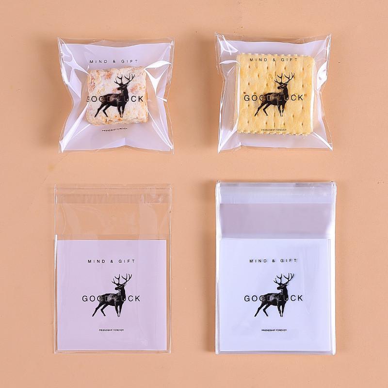 100Pcs 7x7+3cm Small Plastic Cartoon Self-Adhesive Bakery Packaging Cookie Snack Candy Bags Xmas Party Gift