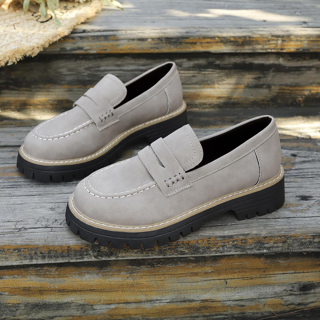 Woman Spring Autumn New British Style Flats Comfortable Low Heel Slip on Shoes Ladies Solid Color Platform Loafers Shoes