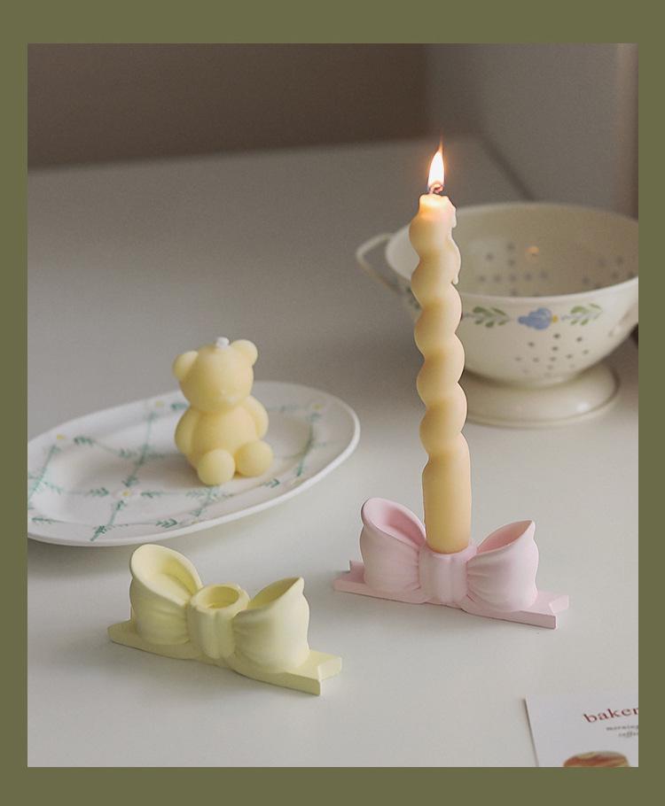 Inspired Atmosphere Candlestick: Creative Long Stem Aromatherapy Candle Holder with Plaster Bow Ornament for Home Decoration