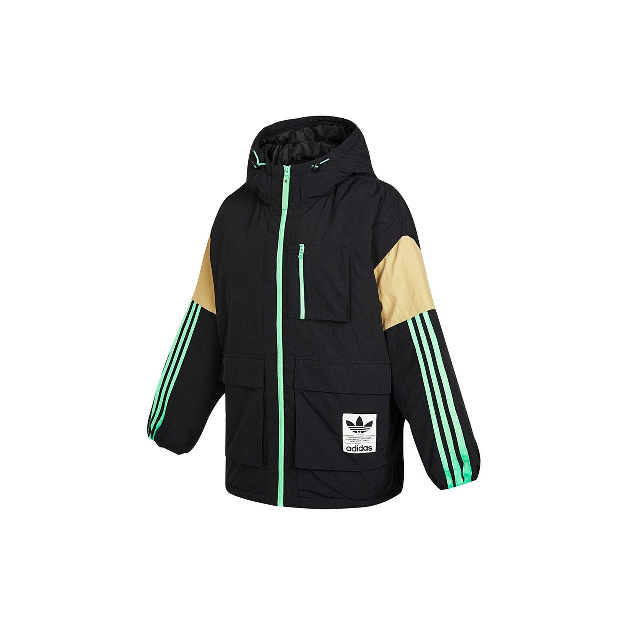 Adidas Оригинальная теплая спортивная пуховая куртка с капюшоном и множеством карманов, женская куртка, цветные блоки, черный H64176 34