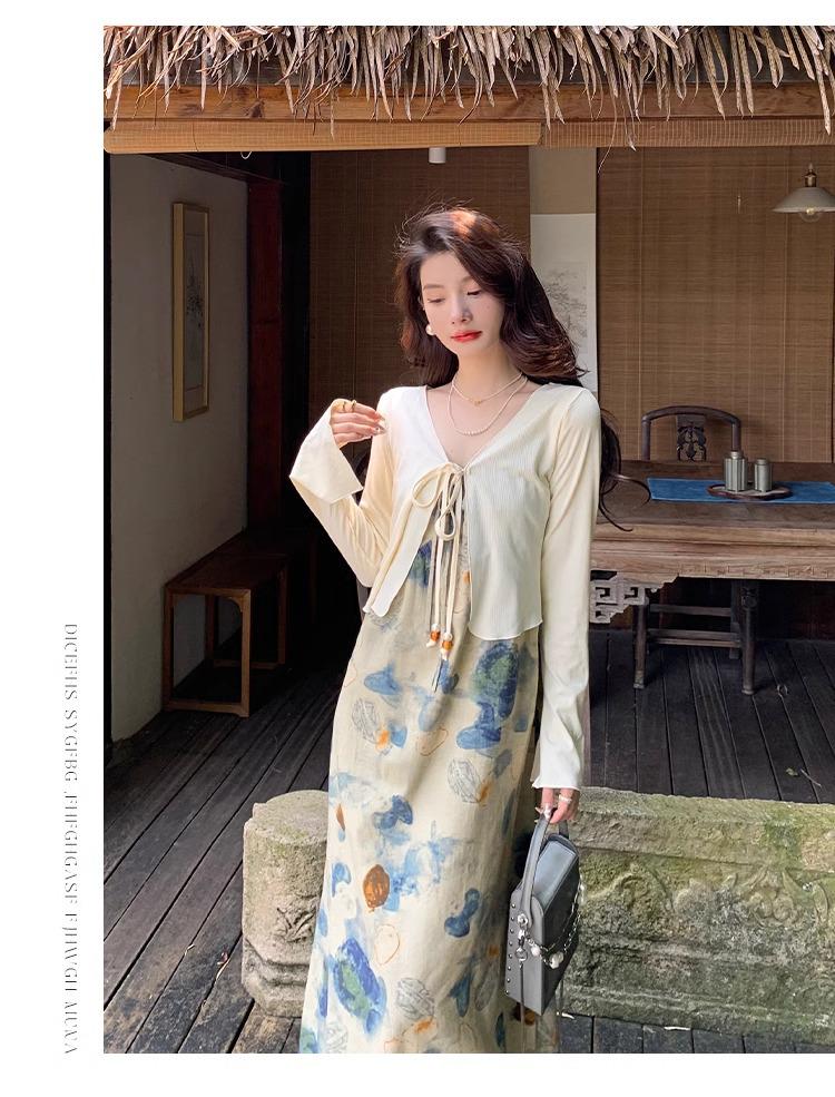 Ink Art Tie-Dye Chinese Style Maxi Dress