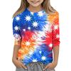 Print Tops For Youth Girls Round Neck 3/4 Sleeves T-Shirts Trendy Tops Outfit Tees Independence Day