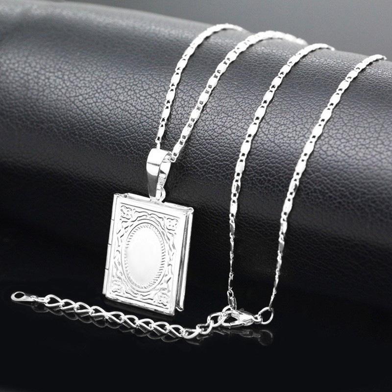 Collana con Ciondolo Scatola Fotografica Quadrata Collana Apribile a Flip Collana Semplice Gioielli