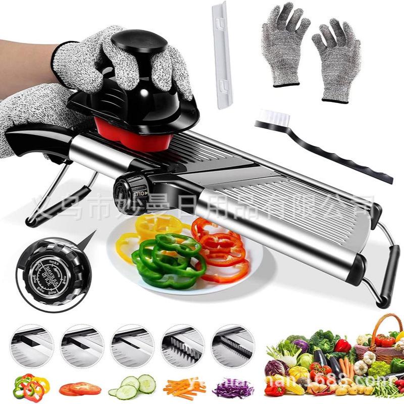 Stainless Steel Vegetable Slicer Set with Cut-Resistant Gloves & Cleaning Brush
