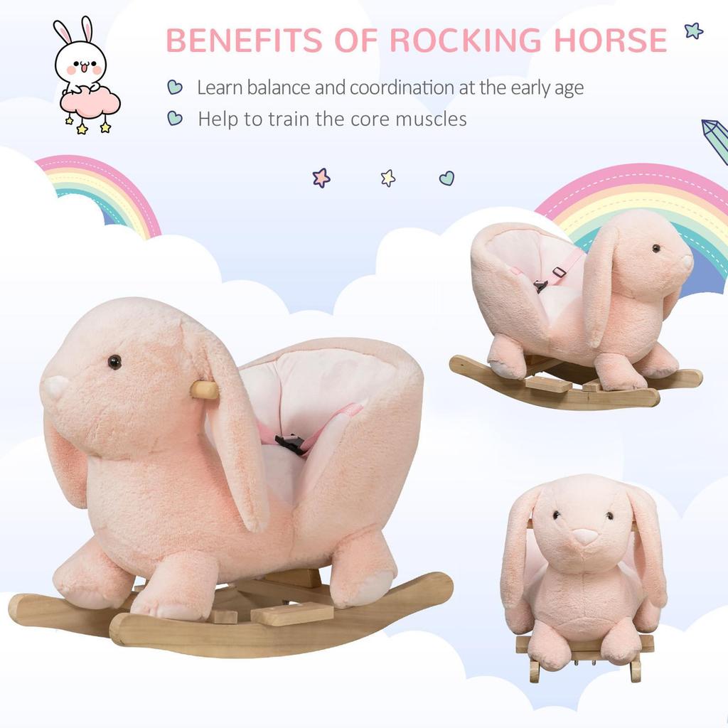 Pink -Themed Wooden Rocking Chair for Babies & Toddlers, with Seat Belt,