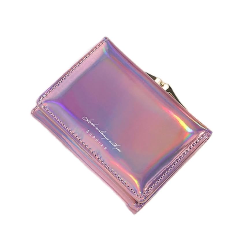 

[songhe] Tri-fold wallet ladies wallet purse large capacity Kamaboko-shaped Shiny purse with card holder Coin purse compact cute mini wallet (pink)