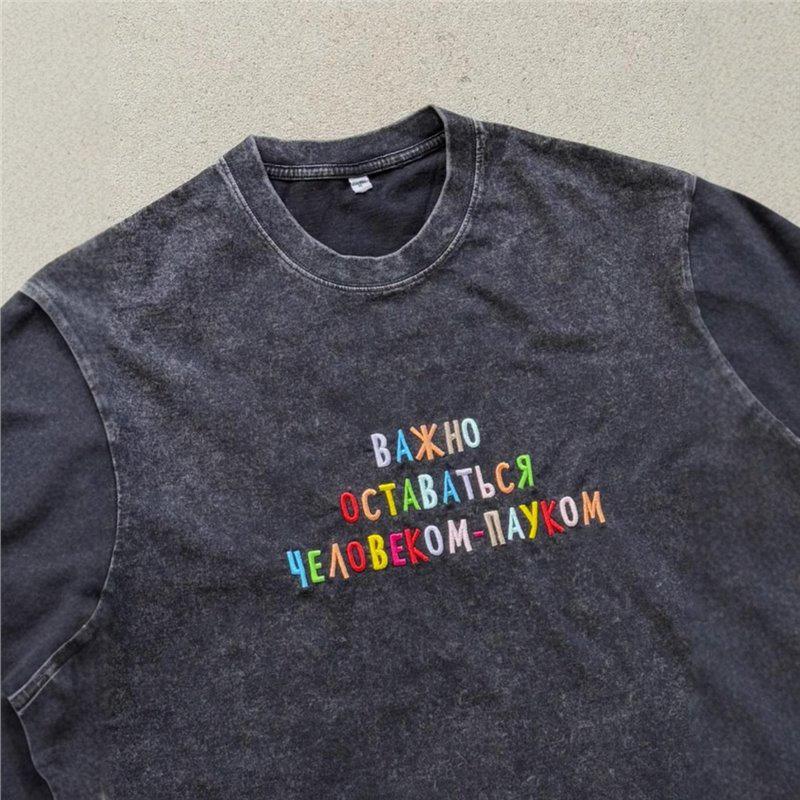 Retro Washed Black Dopamin T-Shirt: Farbenfrohes Sommer Kurzarm, 100% Baumwolle, Amerikanischer Stil