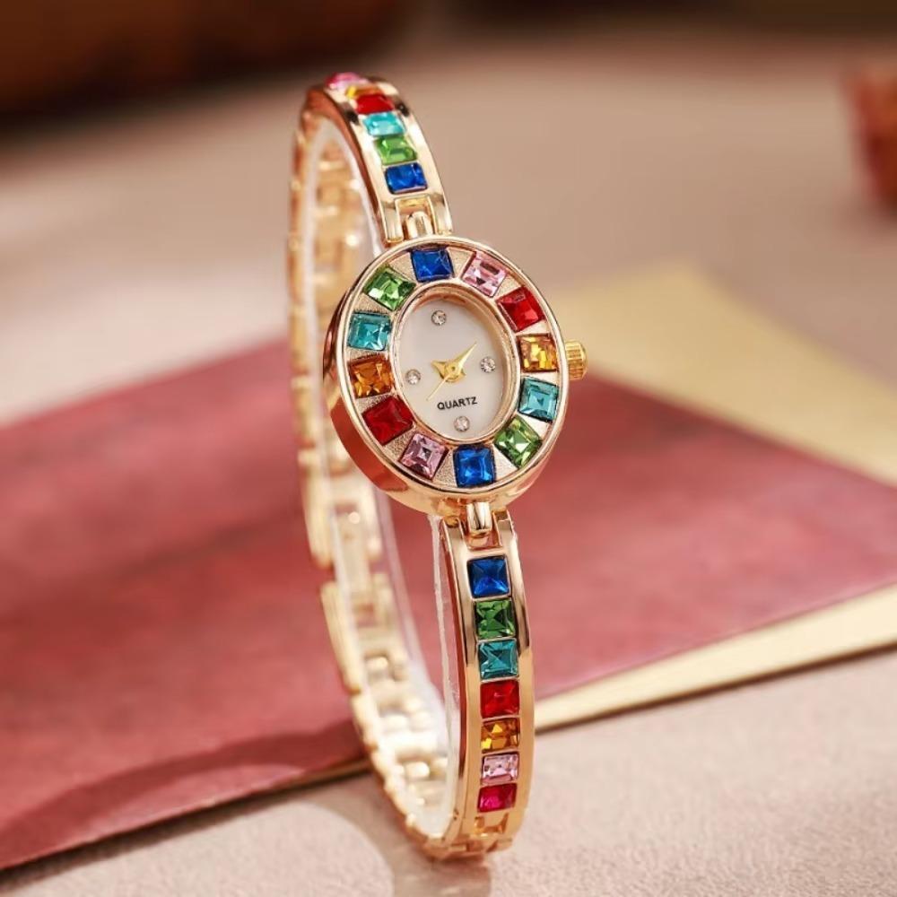 Fashion With Watch Box Ladies Quartz Watch Colorful Diamonds Elegant Rhinestone Watche Oval Dial Watch Women Gift
