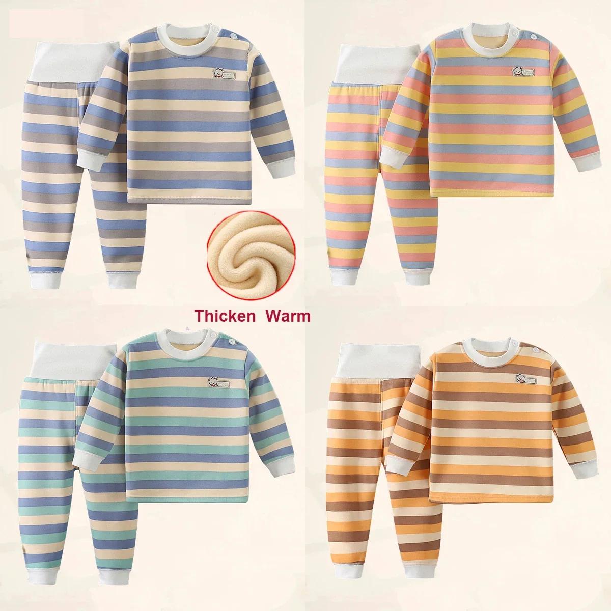 

Утепленные теплые плюшевые детские комплекты, детская одежда, нижнее белье для мальчиков и девочек, осенне-зимняя детская одежда, топы, брюки с высокой талией 120