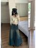 Women's High-Waist Summer 2024 Retro Washed Denim A-Line Skirt